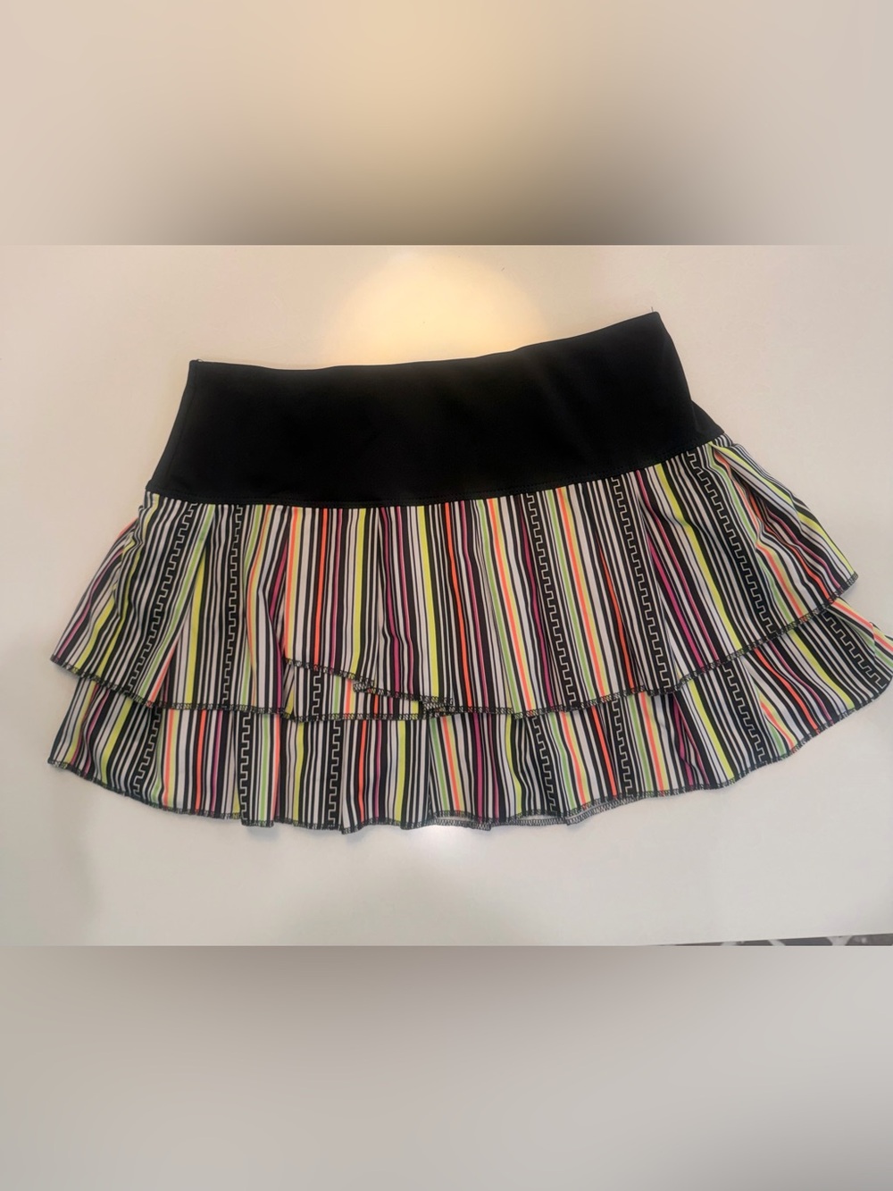 Lucky in Love Black Waist Multicolor Stripe Ruffle tennis skirt!EUC! Small!